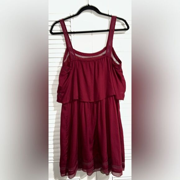 American Eagle Maroon Wine Boho Crochet Lace Eyelet Strappy Mini Dress‎ Size M - Picture 6 of 10